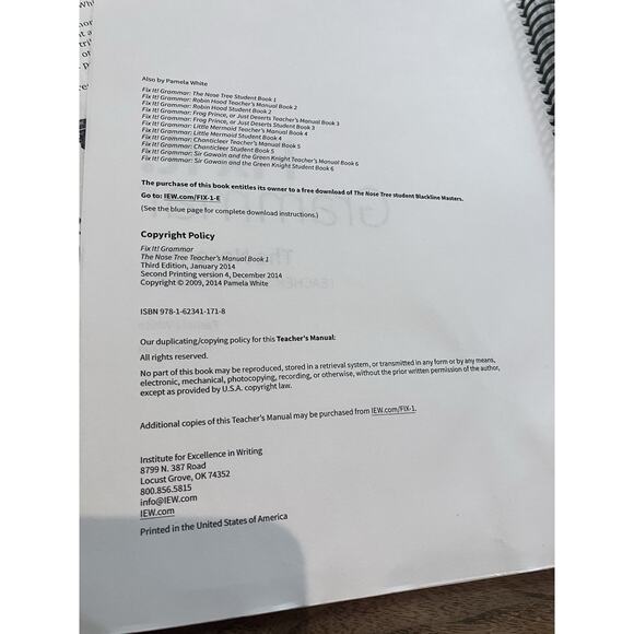 Fix It! Grammar: the Nose Tree, Teacher's Manual Book Level 1 by Pamela White... - Picture 2 of 4